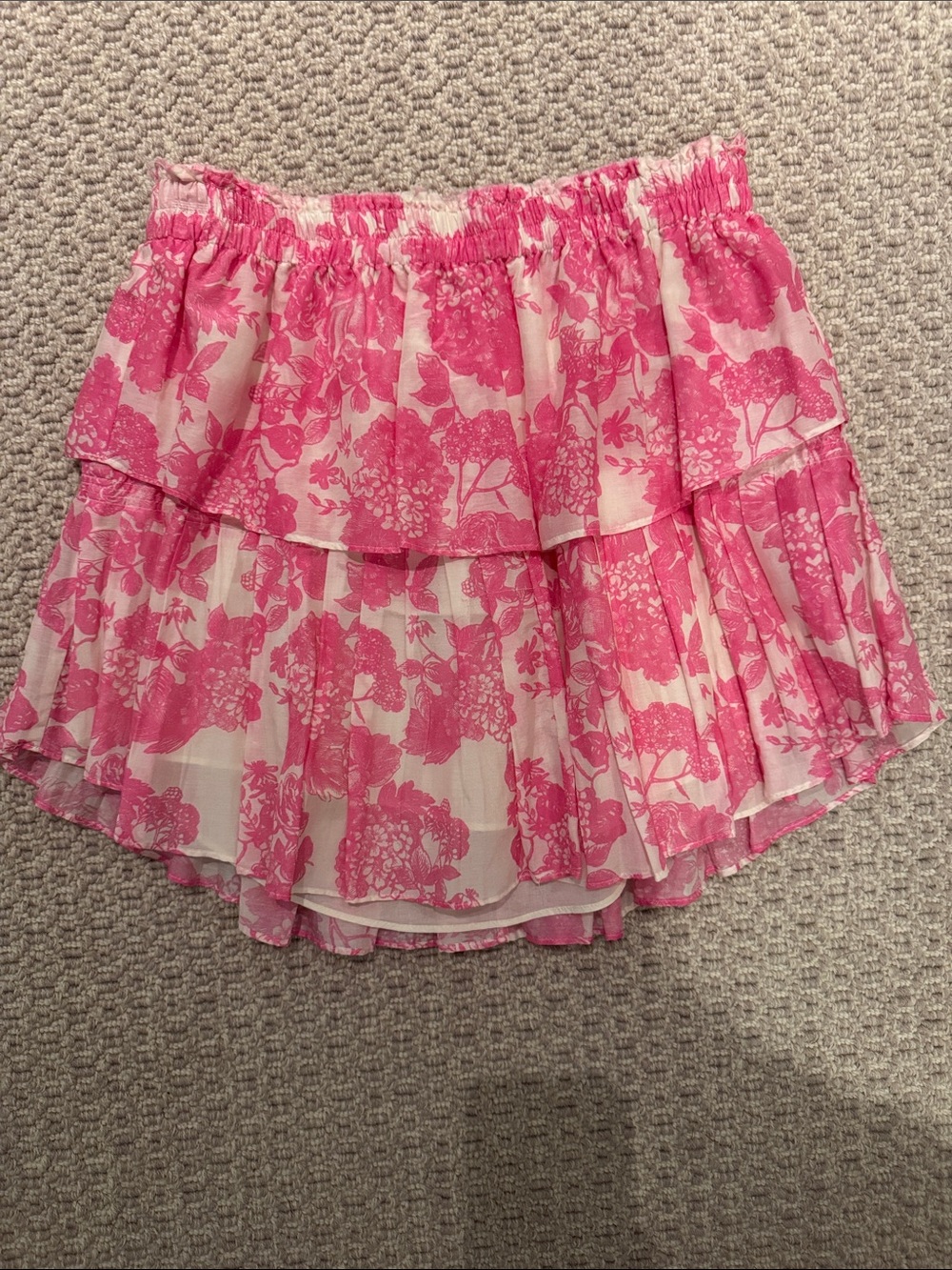 LoveShackFancy Pink Floral Tiered Mini Skirt